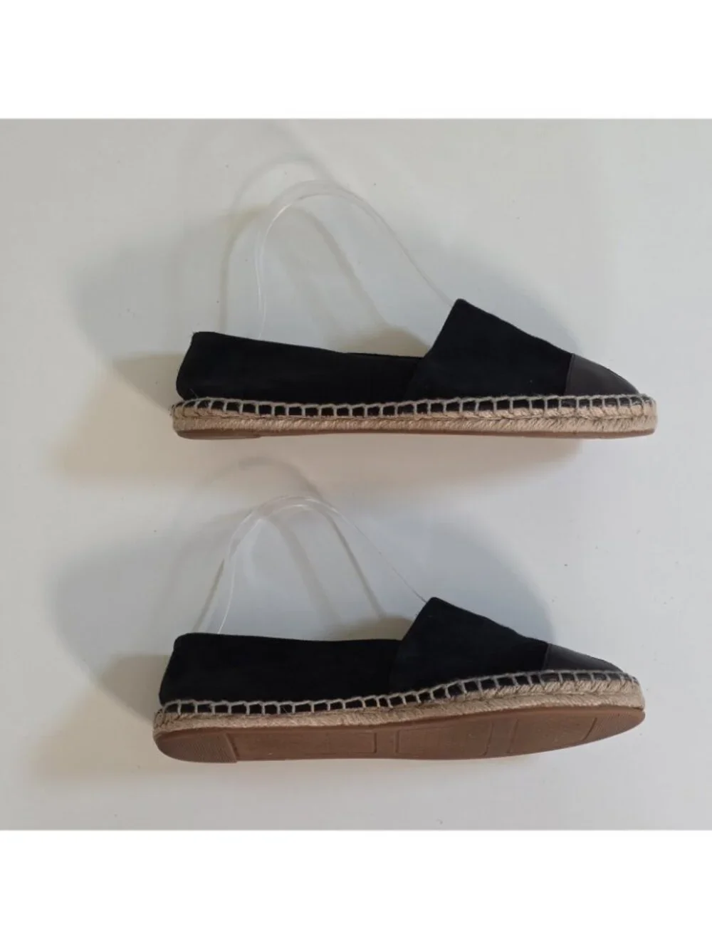Tory Burch Espadrille Flats Shoes Women 8M Black Suede Leather Cap Toe Double T